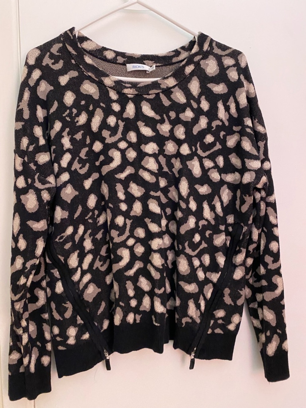 Ricki's Black and Cream Leopard-Print Crewneck Sweater